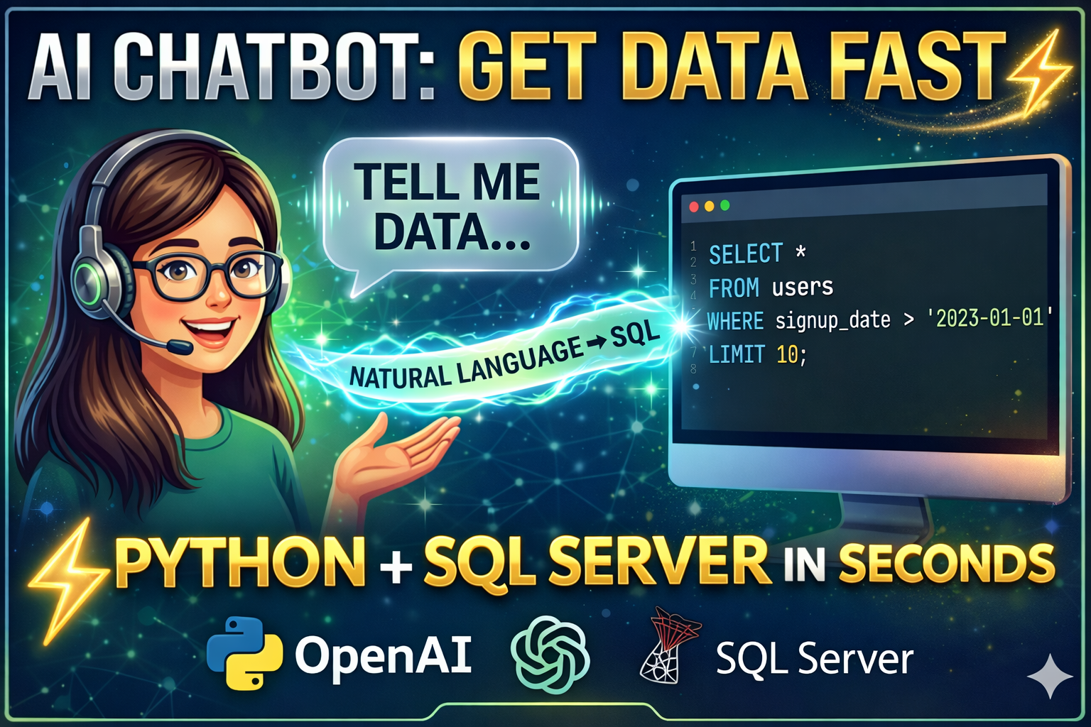 SQL AI Assistant No SQL Knowledge Required Tutorial SQL AI assistant no SQL knowledge required Python OpenAI chatbot tutorial