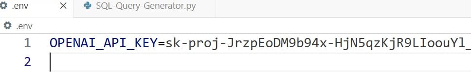 Openai apikey to connect sql server