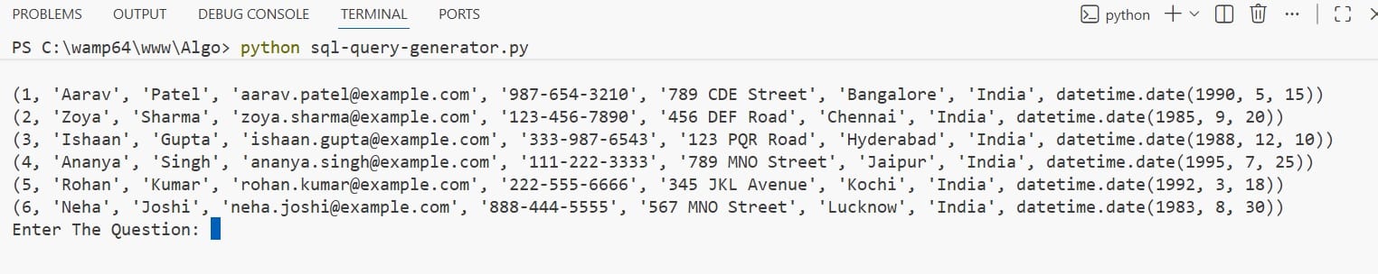 how to convert english to sql using python