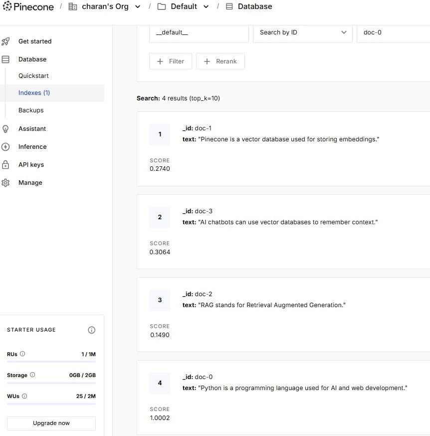 Connecting OpenAI API to Pinecone vector store