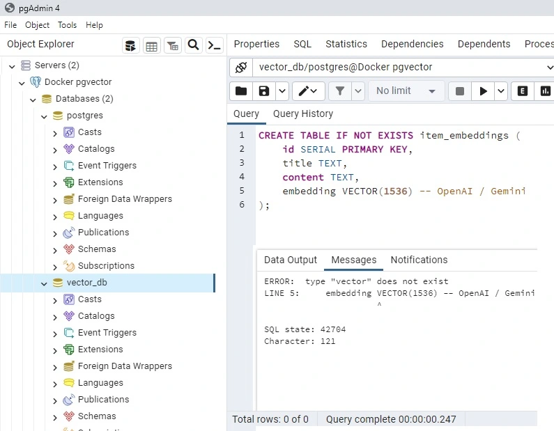 sql state 42704 pgvector error